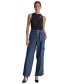 Фото #5 товара Women's High Rise Belted Wide-Leg Cotton Denim Cargo Pants