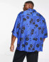 ASOS DESIGN – Oversize-Satinhemd in Blau mit Reverskragen, überschnittenen Schultern und Blumen-Print BLAU, XS - Chest 36 - фото #2