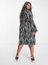 Фото #3 товара ASOS DESIGN Curve midi wrap dress with belt in mono abstract print