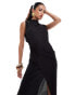 ASOS DESIGN high neck pleated maxi dress with drape wrap skirt in black Черный, 42 - фото #2