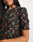 New Look floral shirred tie sleeve mini dress in black