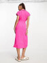 Фото #7 товара New Look button through midi shirt dress in bright pink