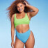 Фото #2 товара Women's Cut Out One Piece Swimsuit - Wild Fable Bright Green & Bright Blue XXS