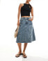 Фото #1 товара Cotton On seam detail awkward length midi denim skirt in blue crush