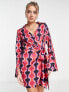 Фото #1 товара In The Style wrap shirt dress in multi geo print