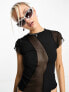 Фото #1 товара ASOS DESIGN rib and mesh panel short sleeve top in black