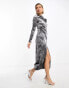 & Other Stories velvet midaxi column dress with drape detail in dark grey