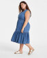 ფოტო #2 პროდუქტის Trendy Plus Size Denim Tiered Midi Dress, Created for Macy's