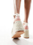 Glamorous espadrilles platform heeled sandals in beige crochet