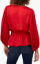 Vince Camuto Women Balloon-Sleeve Peplum Blouse Vermillion V-Neck Size XS