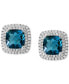ფოტო #3 პროდუქტის EFFY® London Blue Topaz (9-3/4 ct. t.w.) & Diamond (1-1/10 ct. t.w.) Halo Stud Earrings in 14k White Gold