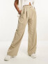 ASOS DESIGN wide leg pleated trouser in neutral