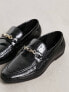 Фото #4 товара ASOS DESIGN loafers in black faux croc with gold snaffle