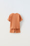 Plush t-shirt and waffle-knit bermuda shorts co-ord