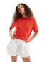 Mango crochet shorts sleeve knitted top in red Красный, XL - EU 42 - фото #1