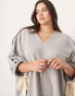 Фото #3 товара ASOS EDITION Curve jersey v neck oversized jumper dress with contrast tie detail in grey