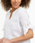 ფოტო #3 პროდუქტის Petite 100% Linen Split-Neck Tie Sleeve Top, Created for Macy's