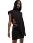 Фото #2 товара ASOS DESIGN high neck asymmetric drape mini dress with gold trim in black