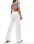 JDY tie waist wide leg trouser in white