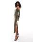 Фото #4 товара ASOS DESIGN bardot long sleeve cut out midaxi dress in khaki