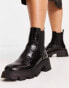 Topshop – Bella – Chelsea-Stiefel in Kroko-Schwarz mit dicker Sohle