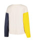 ფოტო #3 პროდუქტის Women's Cream Distressed Michigan Wolverines Colorblock Tri-Blend Long Sleeve V-Neck T-shirt and Shorts Sleep Set