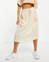 ASOS DESIGN midi skirt with drawstring waist in natural crinkle in cream