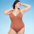 Фото #1 товара Women's Tunneled Plunge One Piece Swimsuit - Shade & Shore Brown 17