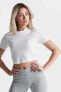 Фото #4 товара Air baskılı Crop Transparan Kadın Krem T-Shirt (slim fit)