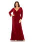 ფოტო #1 პროდუქტის Women's Plus Size Long Sleeve V-Neck Faux Wrap Gown