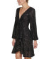 Фото #2 товара Sequinned Faux-Wrap Fit & Flare Dress