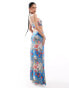 ASOS DESIGN asymmtetric cut out maxi dress with hardware detail in postcard print