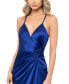 Juniors' Pleated V-Neck Evening Gown