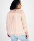 ფოტო #2 პროდუქტის Plus Size Lace-Trim Long-Sleeve Top, Created for Macy's