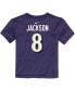 Toddler Boys and Girls Lamar Jackson Purple Baltimore Ravens Player Name and Number T-shirt