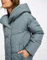 Noisy May longline padded coat with oversized hood in grey Серый, S - EU 36 - фото #4