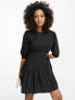 Фото #1 товара ASOS DESIGN cotton drop waist mini dress with D-ring in black