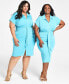 Trendy Plus Size Tie-Front Ruched Shirtdress