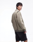 Topman relaxed fit washed denim bomber jacket in khaki