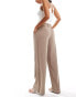 ASOS DESIGN wide leg dad trouser with linen in taupe