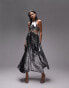 Фото #4 товара Topshop – Lame – Silbernes Maxikleid aus Metallic-Gewebe mit Schlüssellochausschnitt und Gummizug