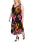 ფოტო #4 პროდუქტის Plus Size Floral-Print Handkerchief-Hem A-Line Dress