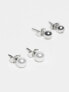 Pieces 3 pack pearl & diamante stud earrings in silver & white Silver & White - фото #3