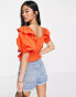 Miss Selfridge festival broderie frill detail crop top in burnt orange