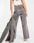 Фото #4 товара NA-KD relaxed flowy trousers in liquid silver co-ord