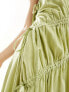 ASOS DESIGN ruched sleeveless maxi dress in sage linen Salbei, 34 - фото #3