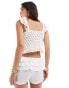 Фото #2 товара ASOS DESIGN knitted top with broderie trim in cream