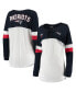 Фото #2 товара Women's White, Navy New England Patriots Athletic Varsity Lace-Up V-Neck Long Sleeve T-shirt