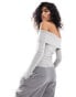 Pull&Bear long sleeved bardot top in light grey grau, L - EU 40 - фото #2