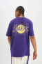 Фото #1 товара Fit Nba Los Angeles Lakers Boxy Fit Bisiklet Yaka Kısa Kollu Tişört B9910ax24sm